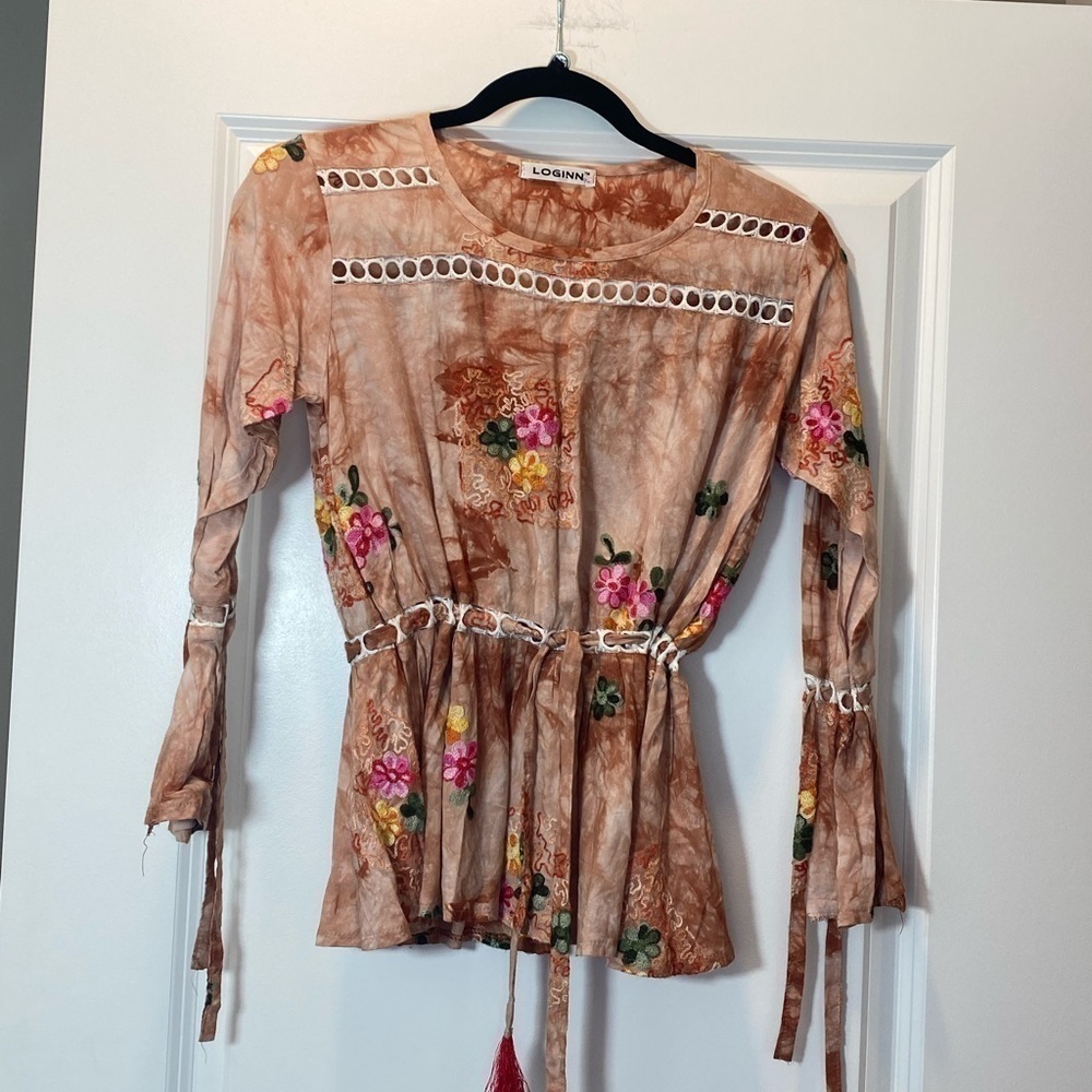 Pretty Boho Chic Style Top with Tassels Sz S